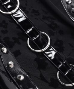 Vegan Leather Studded Metal Rings Mini Dress Details 3