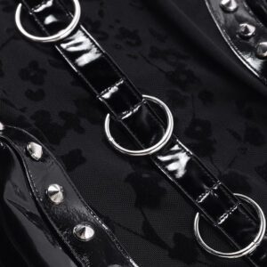 Vegan Leather Studded Metal Rings Mini Dress Details 3