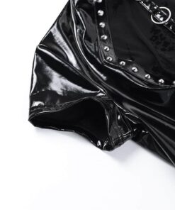 Vegan Leather Studded Metal Rings Mini Dress Details 4