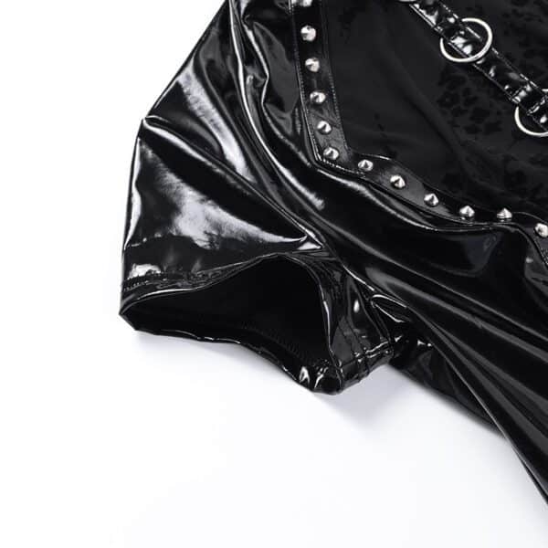 Vegan Leather Studded Metal Rings Mini Dress Details 4