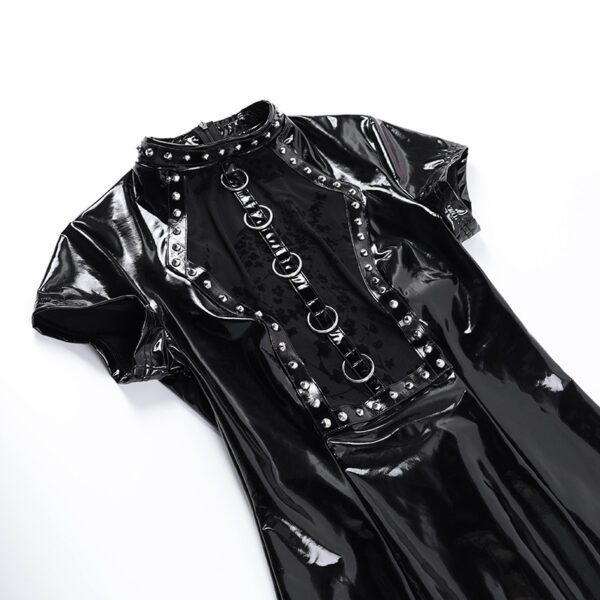Vegan Leather Studded Metal Rings Mini Dress Details