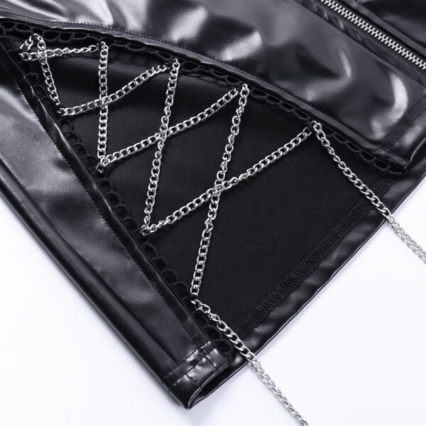 Vegan Leather Cut Out Chains Mini Skirt Details 2