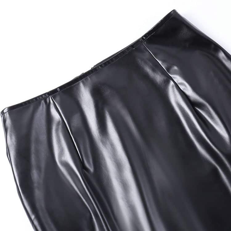 Vegan Leather Cut Out Chains Mini Skirt