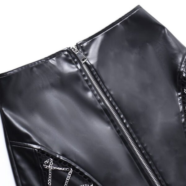 Vegan Leather Cut Out Chains Mini Skirt Details