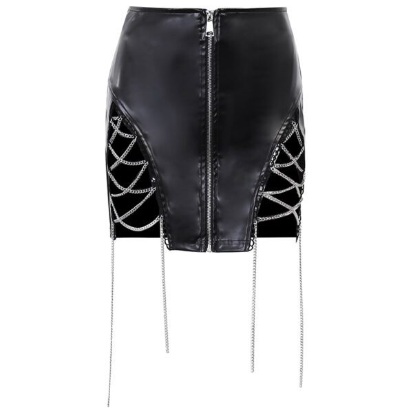 Vegan Leather Cut Out Chains Mini Skirt Full