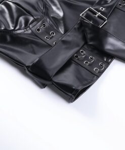 Vegan Leather Strapless Belt Crop Top Details 3