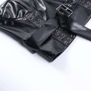 Vegan Leather Strapless Belt Crop Top Details 3