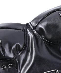 Vegan Leather Strapless Belt Crop Top Details 4