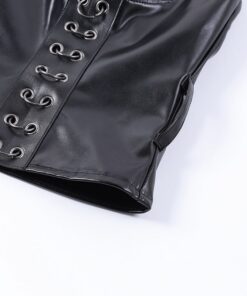 Vegan Leather Strapless Belt Crop Top Details 5