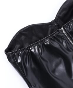Vegan Leather Strapless Belt Crop Top Details 6