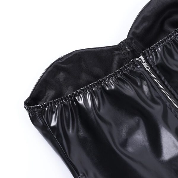 Vegan Leather Strapless Belt Crop Top Details 6