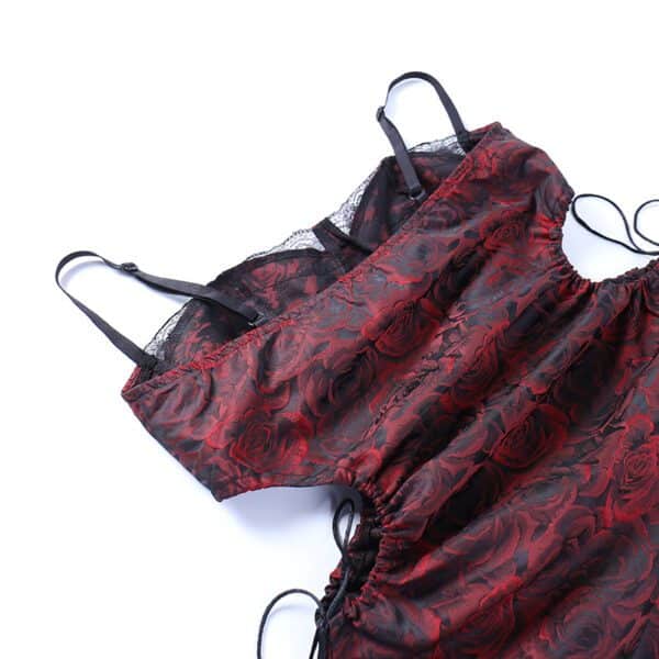 Black & Red Rose Mini Dress Details 3