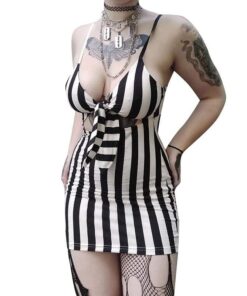 Black & White Striped Lace Up Mini Dress