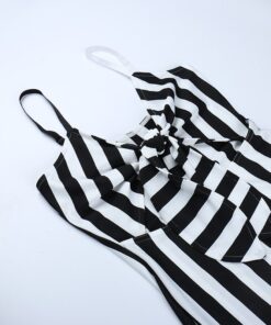 Black & White Striped Lace Up Mini Dress Details