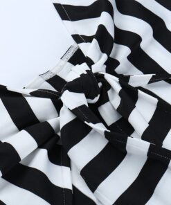 Black & White Striped Lace Up Mini Dress Details 4