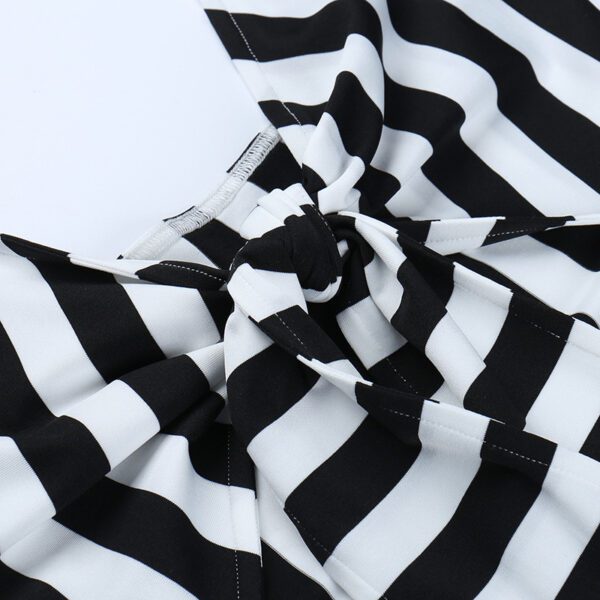 Black & White Striped Lace Up Mini Dress Details 4