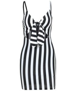 Black & White Striped Lace Up Mini Dress Full