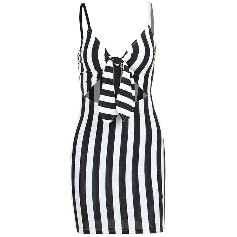 Black & White Striped Lace Up Mini Dress