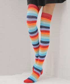 Rainbow Thigh High Socks - Navy