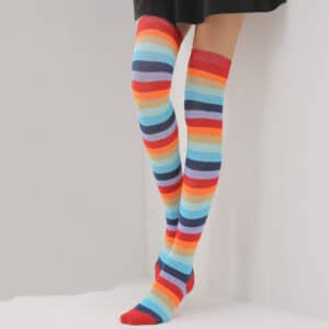 Rainbow Thigh High Socks - Navy