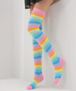 Rainbow Thigh High Socks - Pink 2