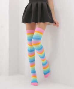 Rainbow Thigh High Socks - Pink
