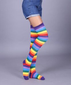 Rainbow Thigh High Socks - Purple 2