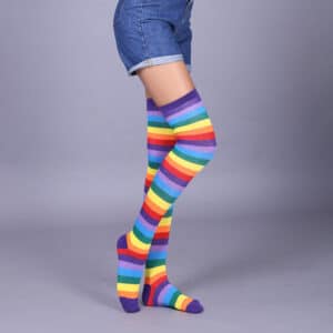 Rainbow Thigh High Socks - Purple 2