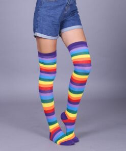 Rainbow Thigh High Socks - Purple