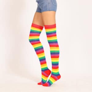Rainbow Thigh High Socks - Red 2