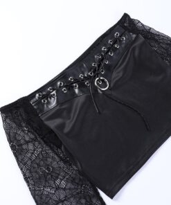 Vegan Leather Crop Top Spiderweb Lace Sleeves Details 2