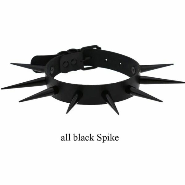 Long Spiked Choker - All Black
