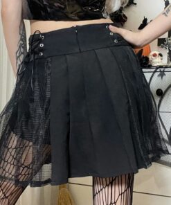 Side Mesh Pleated Mini Skirt with Chains 5