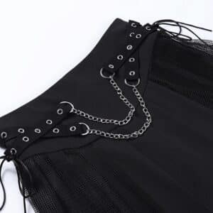 Side Mesh Pleated Mini Skirt with Chains Details 2