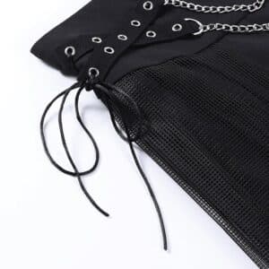 Side Mesh Pleated Mini Skirt with Chains Details
