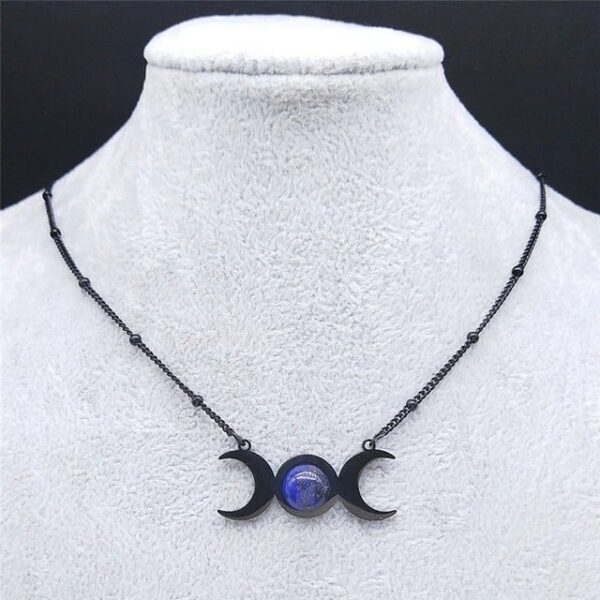 Triple Moon Necklace Blue Stone